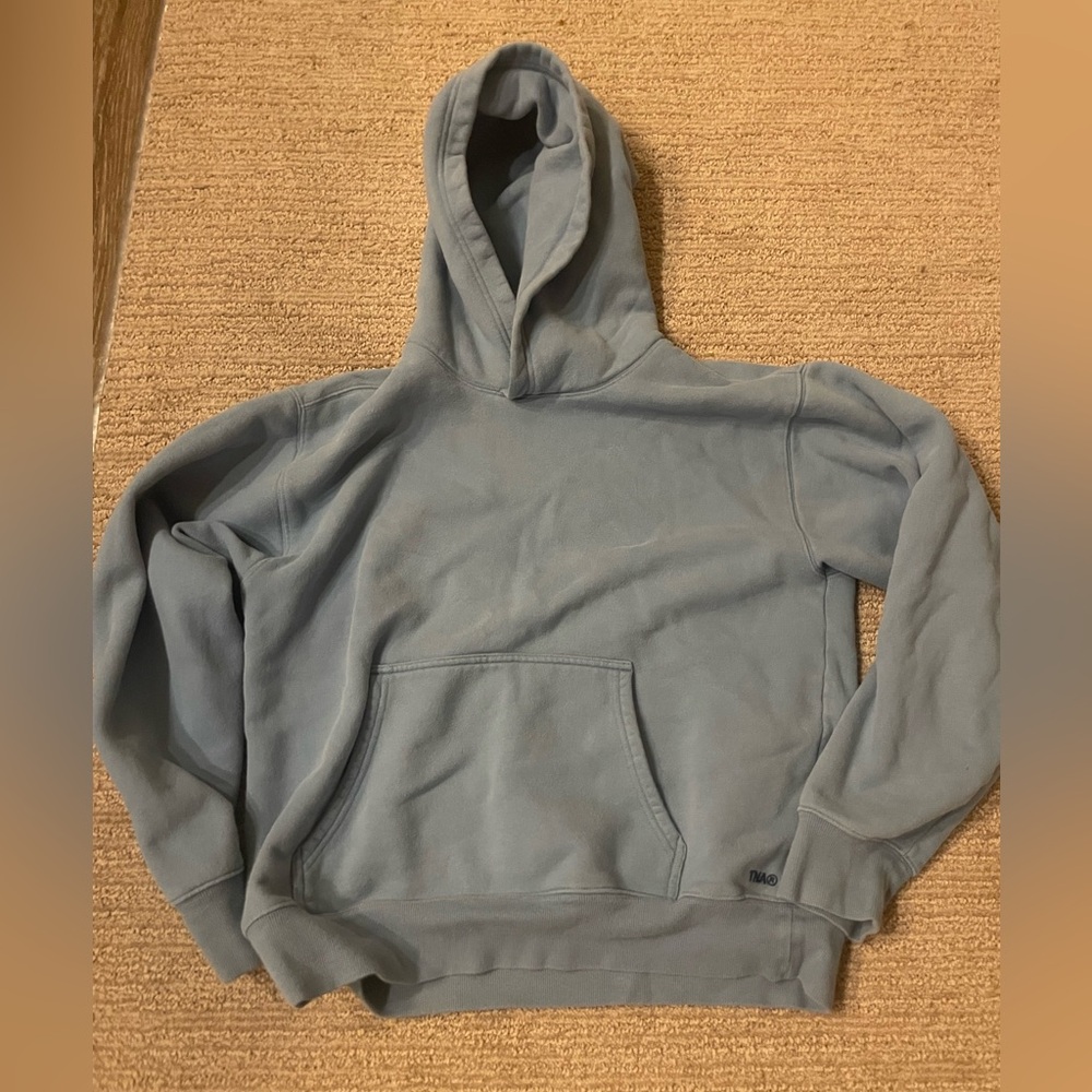 Aritzia sweat cozy sweat fleece hoody in cornflower blue.